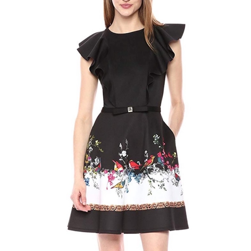 Ted Baker Shaelin Floral Bird Dress Bow Ruffle